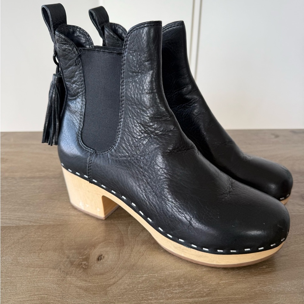LOEFFLER RANDALL BLACK LEATHER CLOG BOOT -  sz. 6